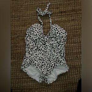 Freshwater Black and White Halter Swimsuit XXL